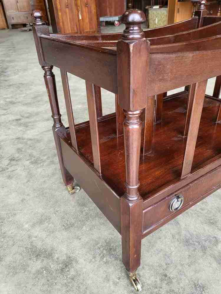Antique repro mahogany canterbury magazine book rack drawer castors