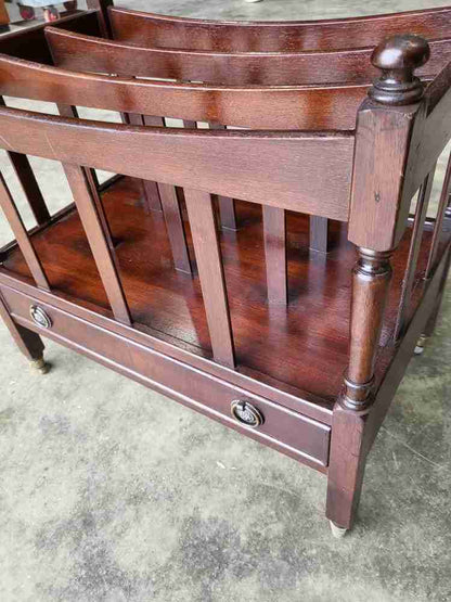 Antique repro mahogany canterbury magazine book rack drawer castors