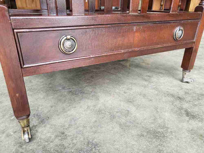 Antique repro mahogany canterbury magazine book rack drawer castors