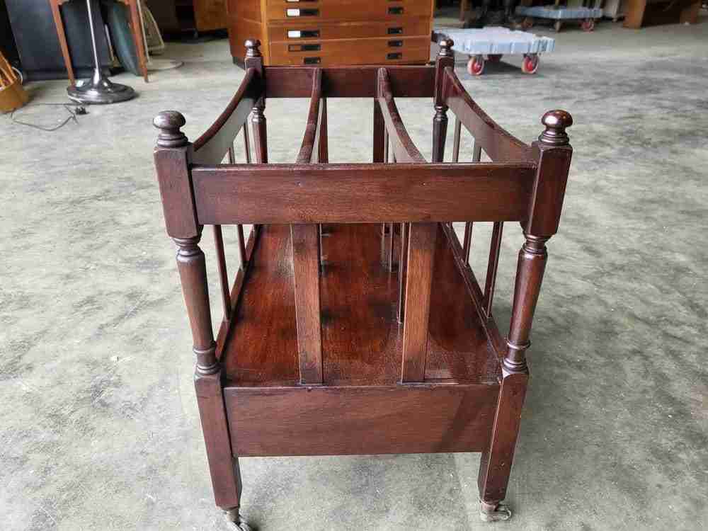 Antique repro mahogany canterbury magazine book rack drawer castors