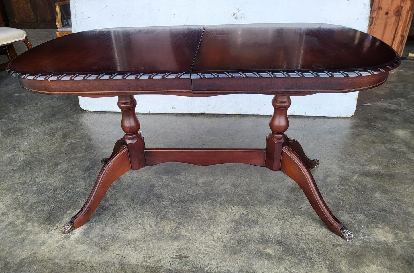 Mid century dark wood extending pedestal dining table seat to 8