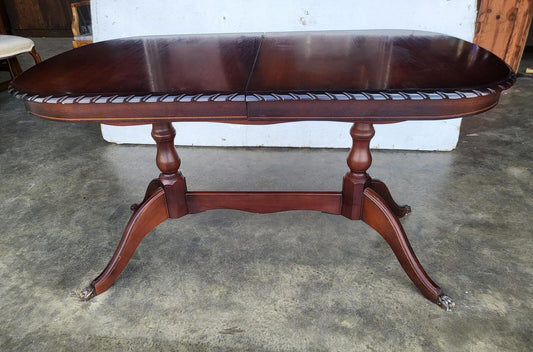 Mid century dark wood extending pedestal dining table seat to 8