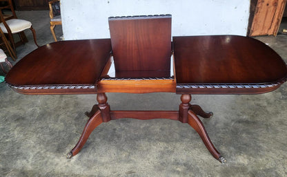 Mid century dark wood extending pedestal dining table seat to 8