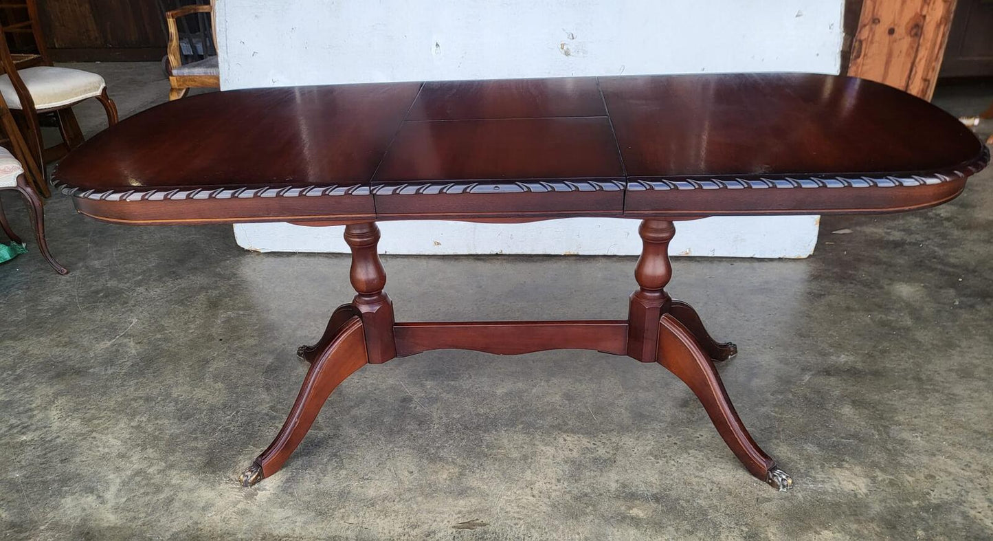 Mid century dark wood extending pedestal dining table seat to 8
