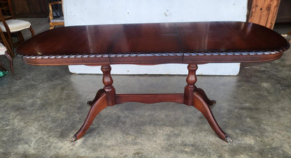 Mid century dark wood extending pedestal dining table seat to 8
