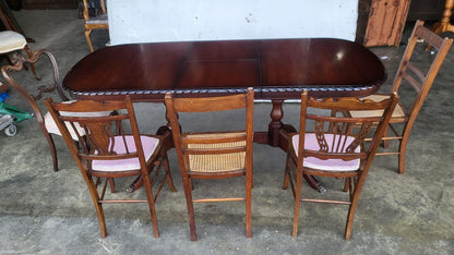 Mid century dark wood extending pedestal dining table seat to 8