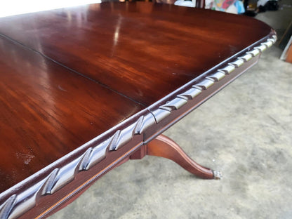 Mid century dark wood extending pedestal dining table seat to 8