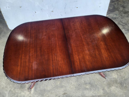 Mid century dark wood extending pedestal dining table seat to 8