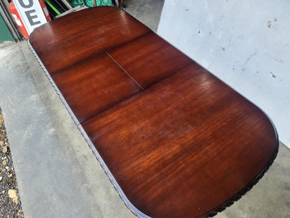 Mid century dark wood extending pedestal dining table seat to 8