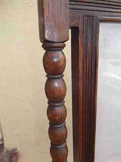 Vintage fire screen - Oak fire screen with embroidered linen coat of arms