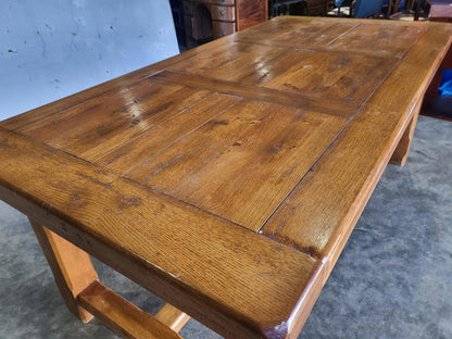 Oak rectangular refectory dining table 2 drawers seat 8