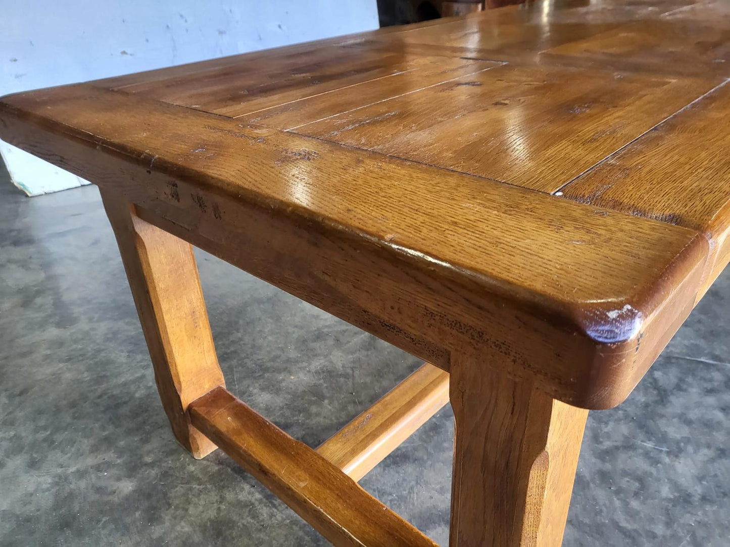 Oak rectangular refectory dining table 2 drawers seat 8