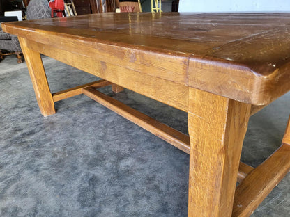 Oak rectangular refectory dining table 2 drawers seat 8