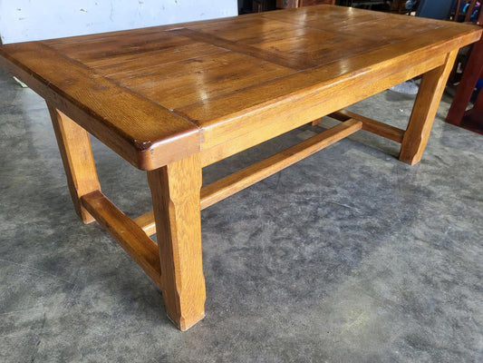Oak rectangular refectory dining table 2 drawers seat 8