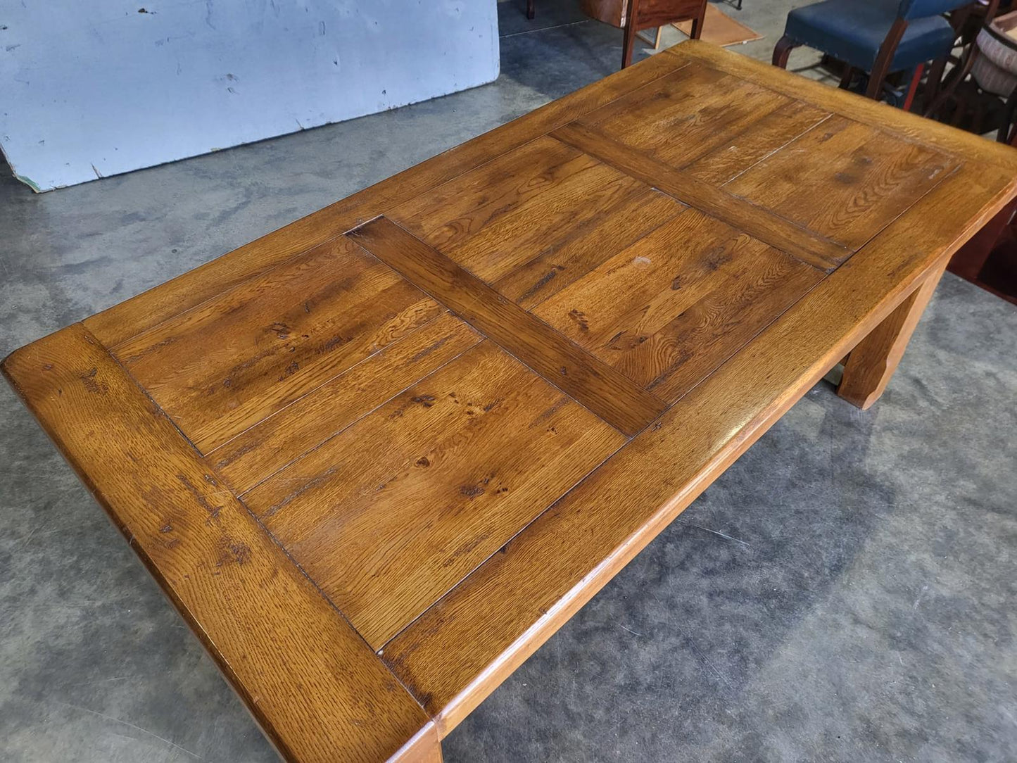 Oak rectangular refectory dining table 2 drawers seat 8
