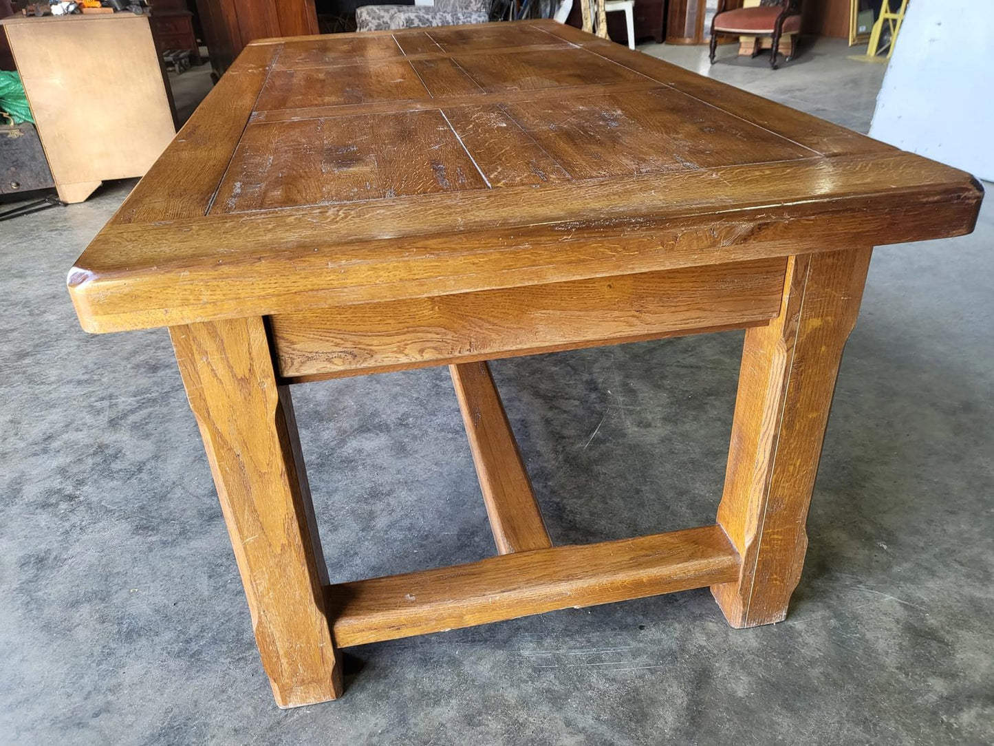 Oak rectangular refectory dining table 2 drawers seat 8