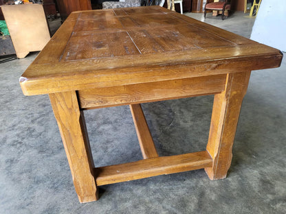 Oak rectangular refectory dining table 2 drawers seat 8