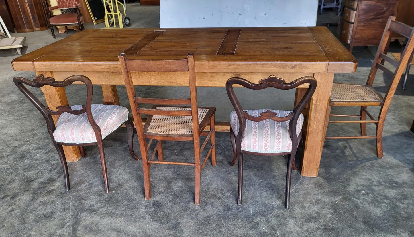 Oak rectangular refectory dining table 2 drawers seat 8