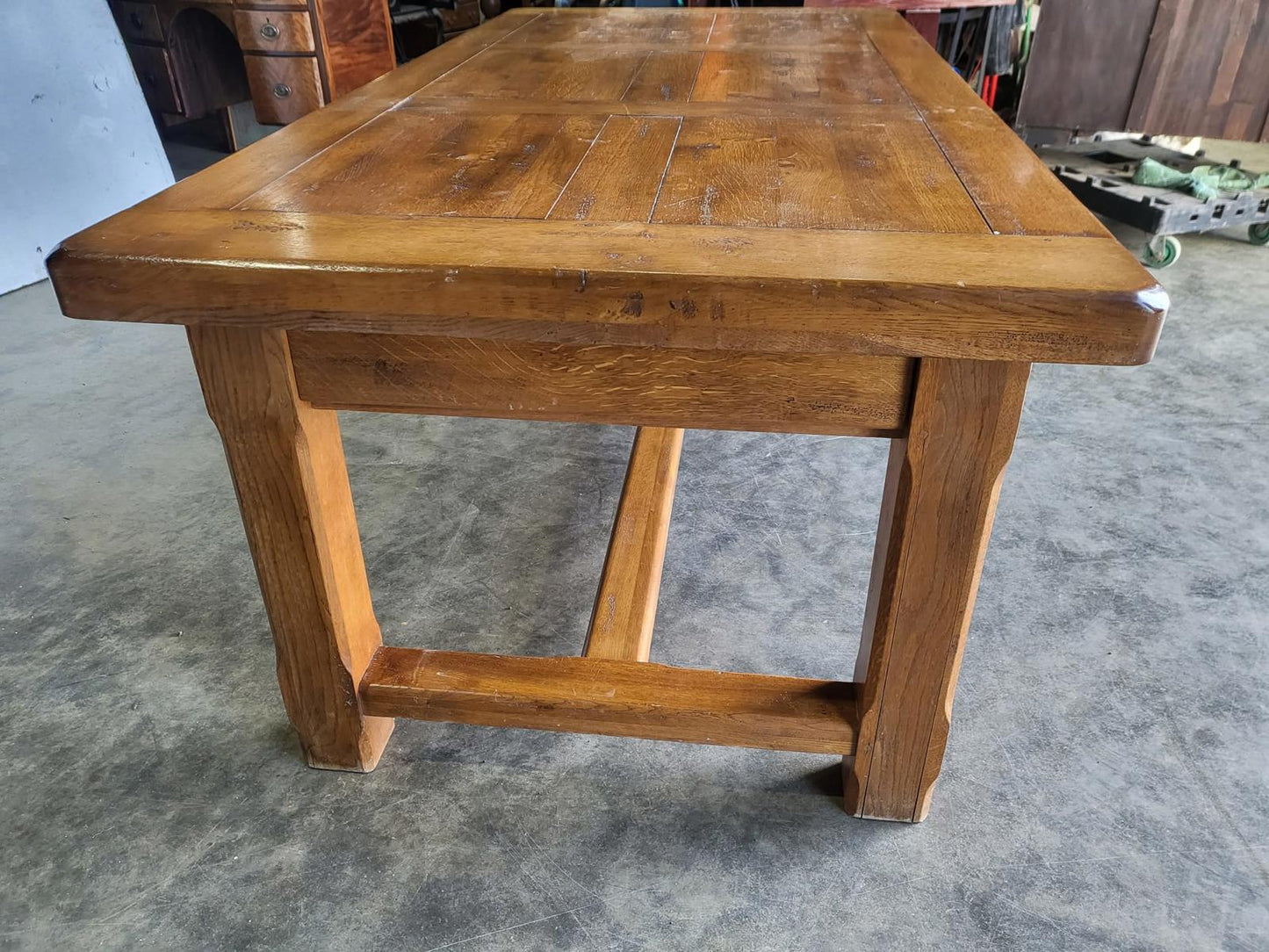 Oak rectangular refectory dining table 2 drawers seat 8