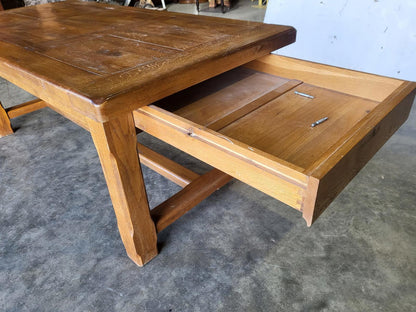 Oak rectangular refectory dining table 2 drawers seat 8
