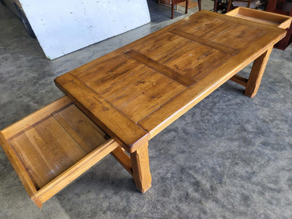Oak rectangular refectory dining table 2 drawers seat 8