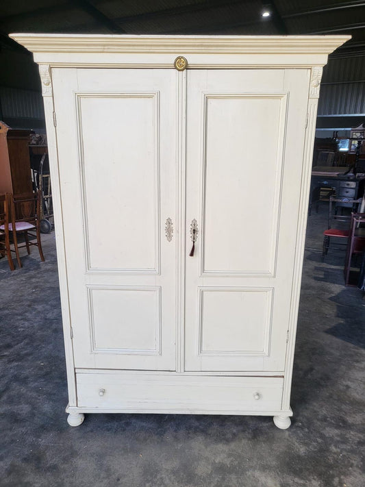 Antique repro painted double wardrobe compactum shelves hanging