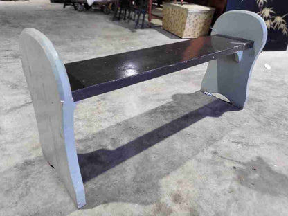 Small painted green brown wooden bench kitchen dining room hall window seat