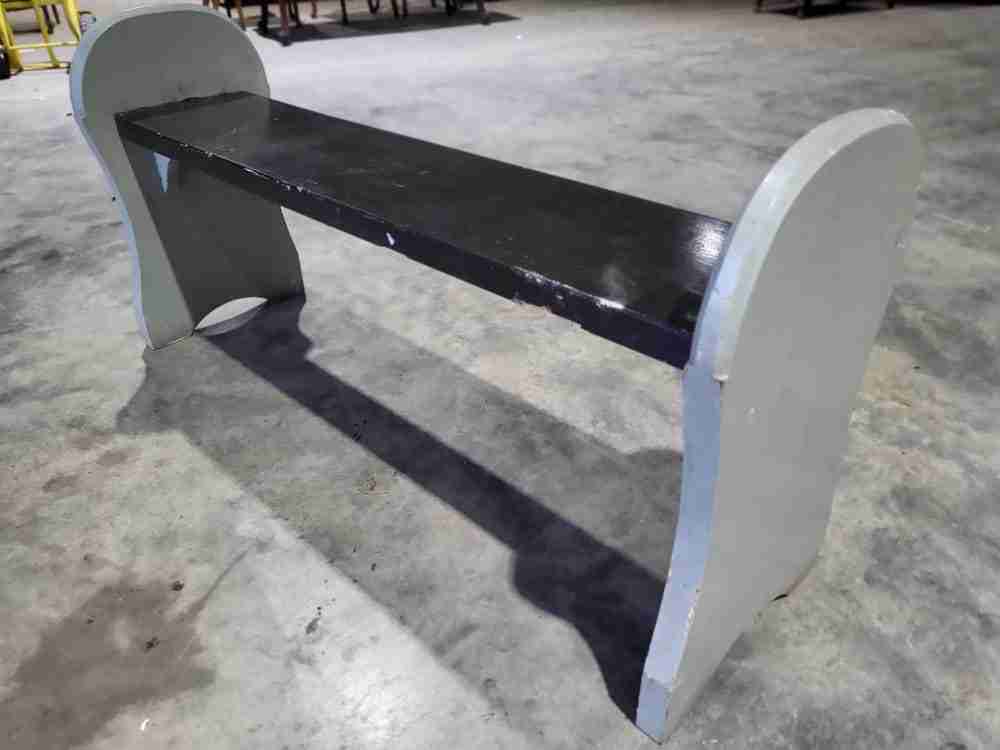 Small painted green brown wooden bench kitchen dining room hall window seat