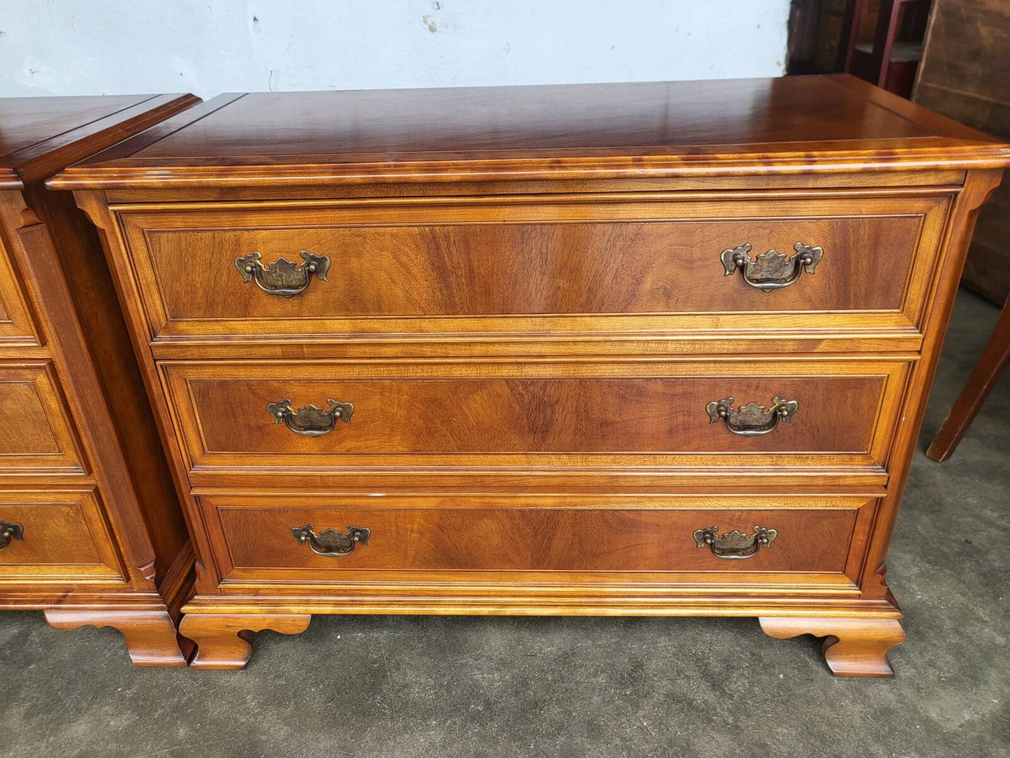 Pair two low antique repro Charles Barr chest of drawers