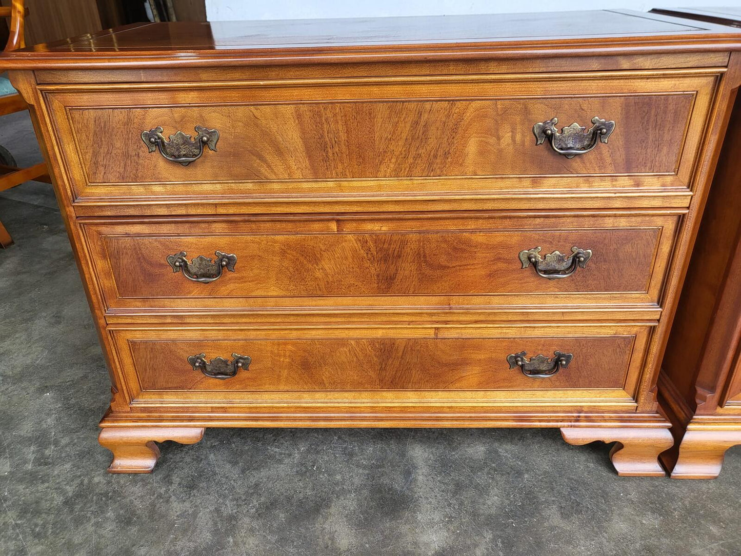 Pair two low antique repro Charles Barr chest of drawers