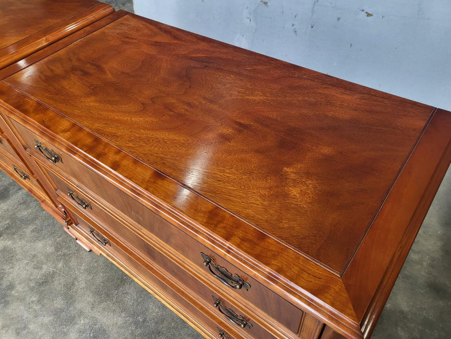 Pair two low antique repro Charles Barr chest of drawers