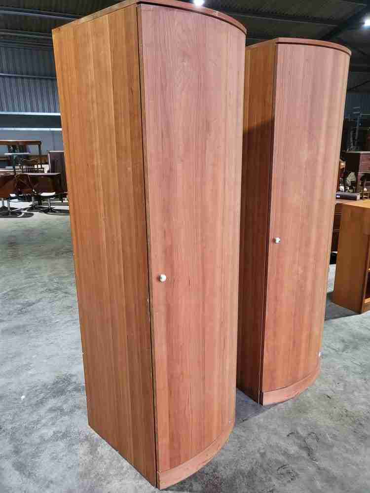 Pair 2 bow front slim wardrobes shelves hanging rail