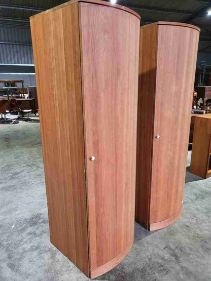 Pair 2 bow front slim wardrobes shelves hanging rail