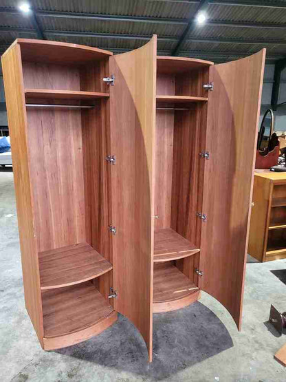 Pair 2 bow front slim wardrobes shelves hanging rail