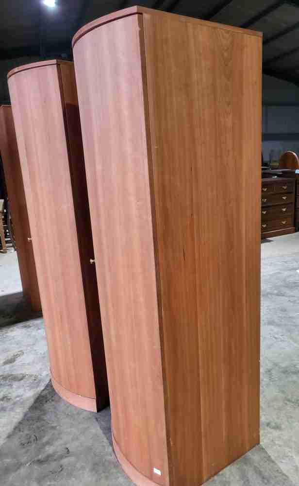 Pair 2 bow front slim wardrobes shelves hanging rail