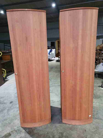 Pair 2 bow front slim wardrobes shelves hanging rail
