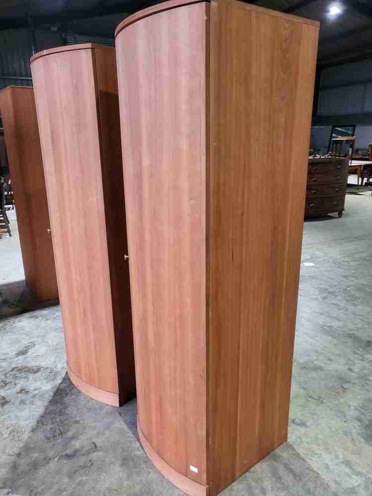 Pair 2 bow front slim wardrobes shelves hanging rail