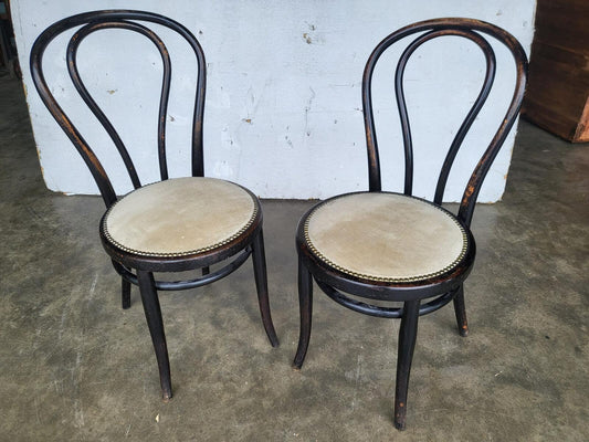 Pair two Thonet bentwood bistro chairs no18 suede seats