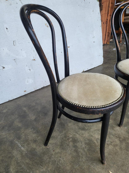 Pair two Thonet bentwood bistro chairs no18 suede seats