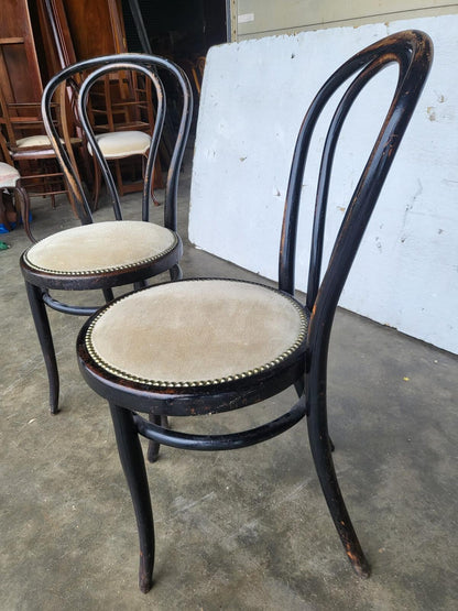 Pair two Thonet bentwood bistro chairs no18 suede seats