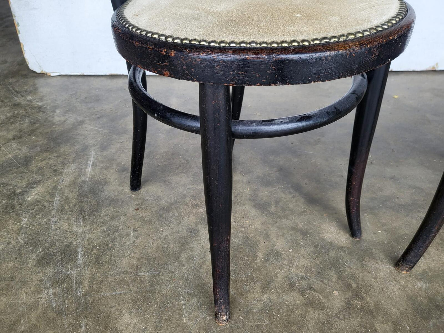 Pair two Thonet bentwood bistro chairs no18 suede seats