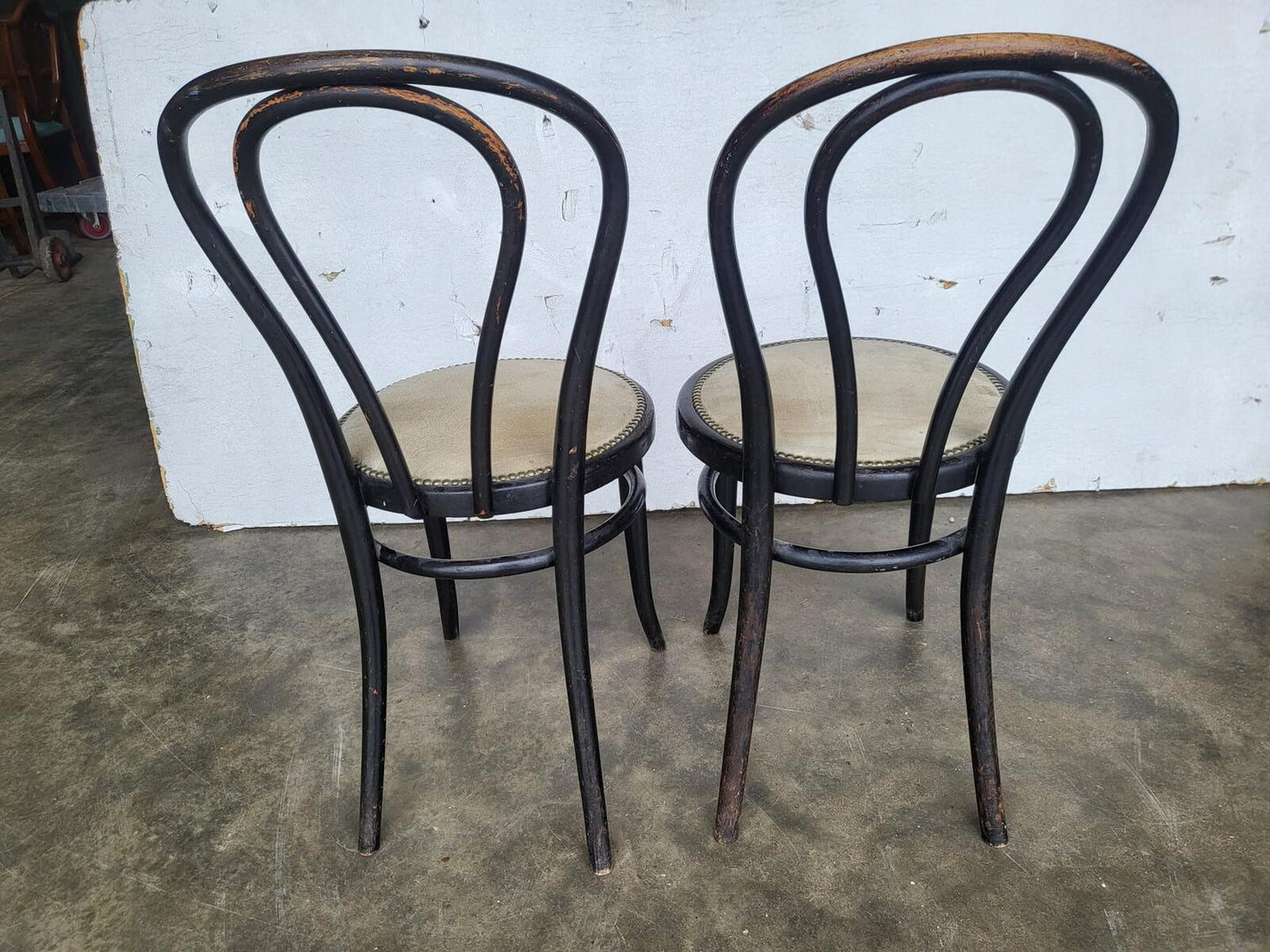 Pair two Thonet bentwood bistro chairs no18 suede seats