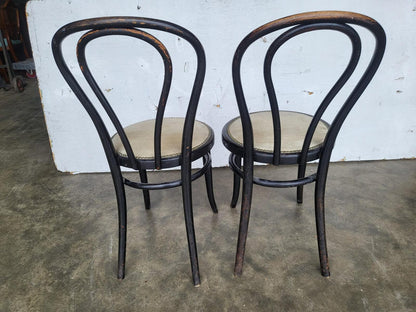 Pair two Thonet bentwood bistro chairs no18 suede seats