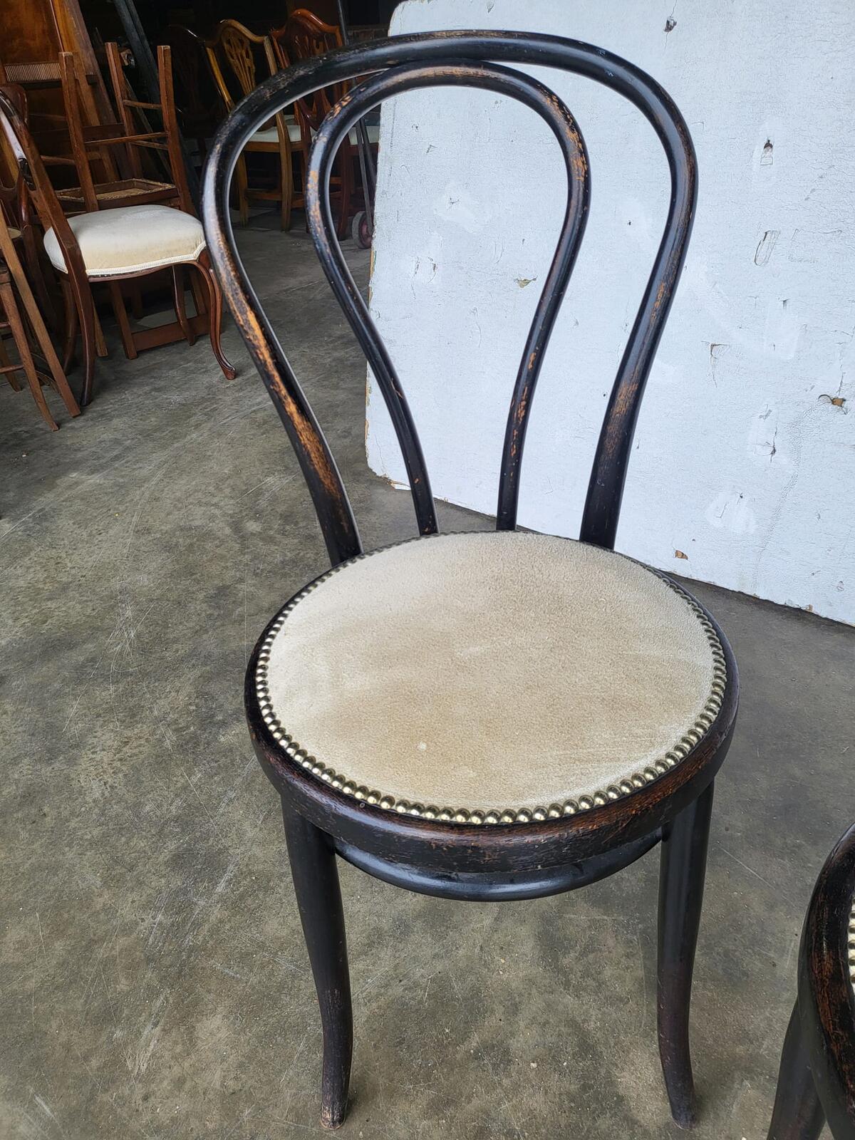 Pair two Thonet bentwood bistro chairs no18 suede seats