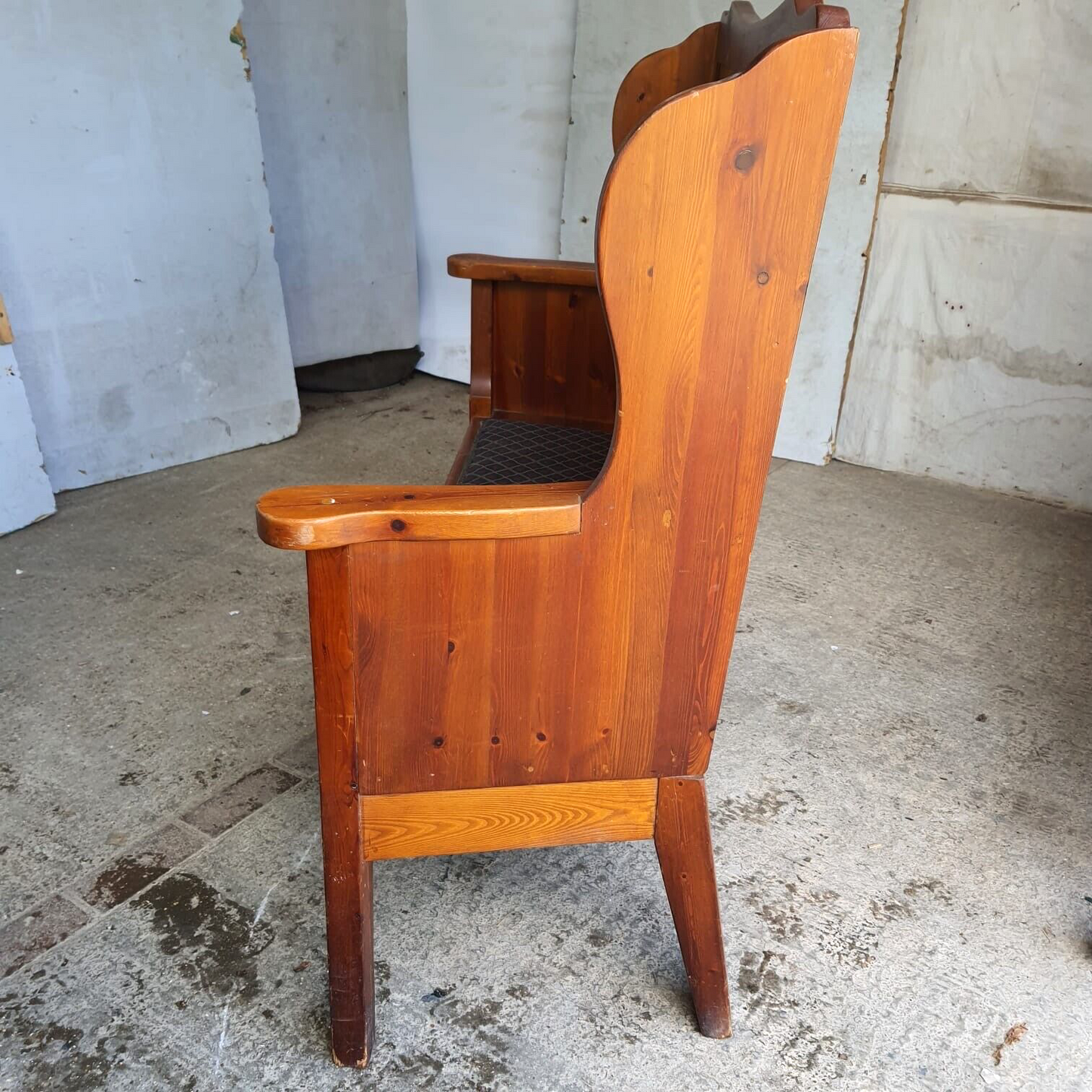 Pine High Back Wing Back Bench Fabric Seat Kitchen Hall Seat