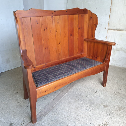 Pine High Back Wing Back Bench Fabric Seat Kitchen Hall Seat