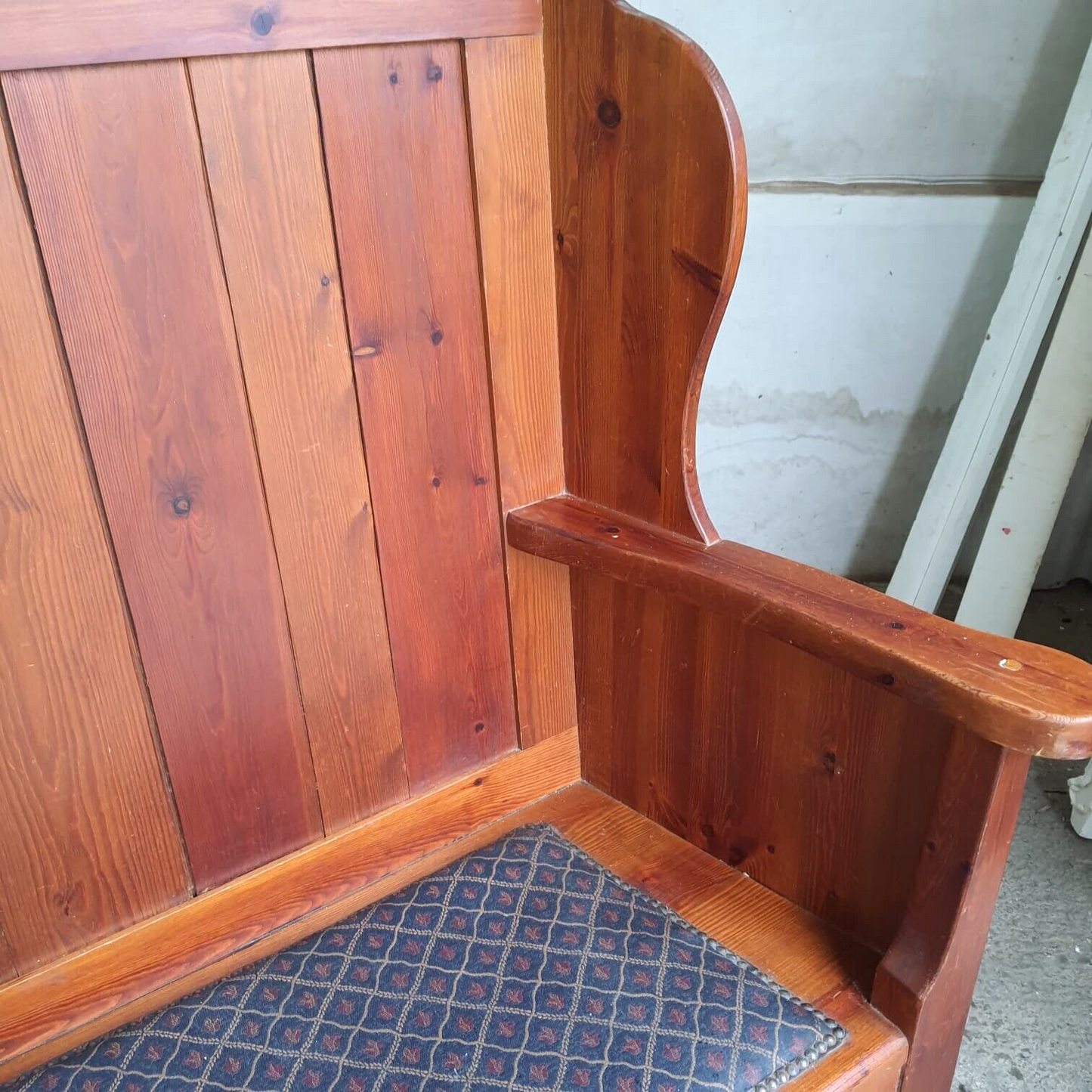 Pine High Back Wing Back Bench Fabric Seat Kitchen Hall Seat