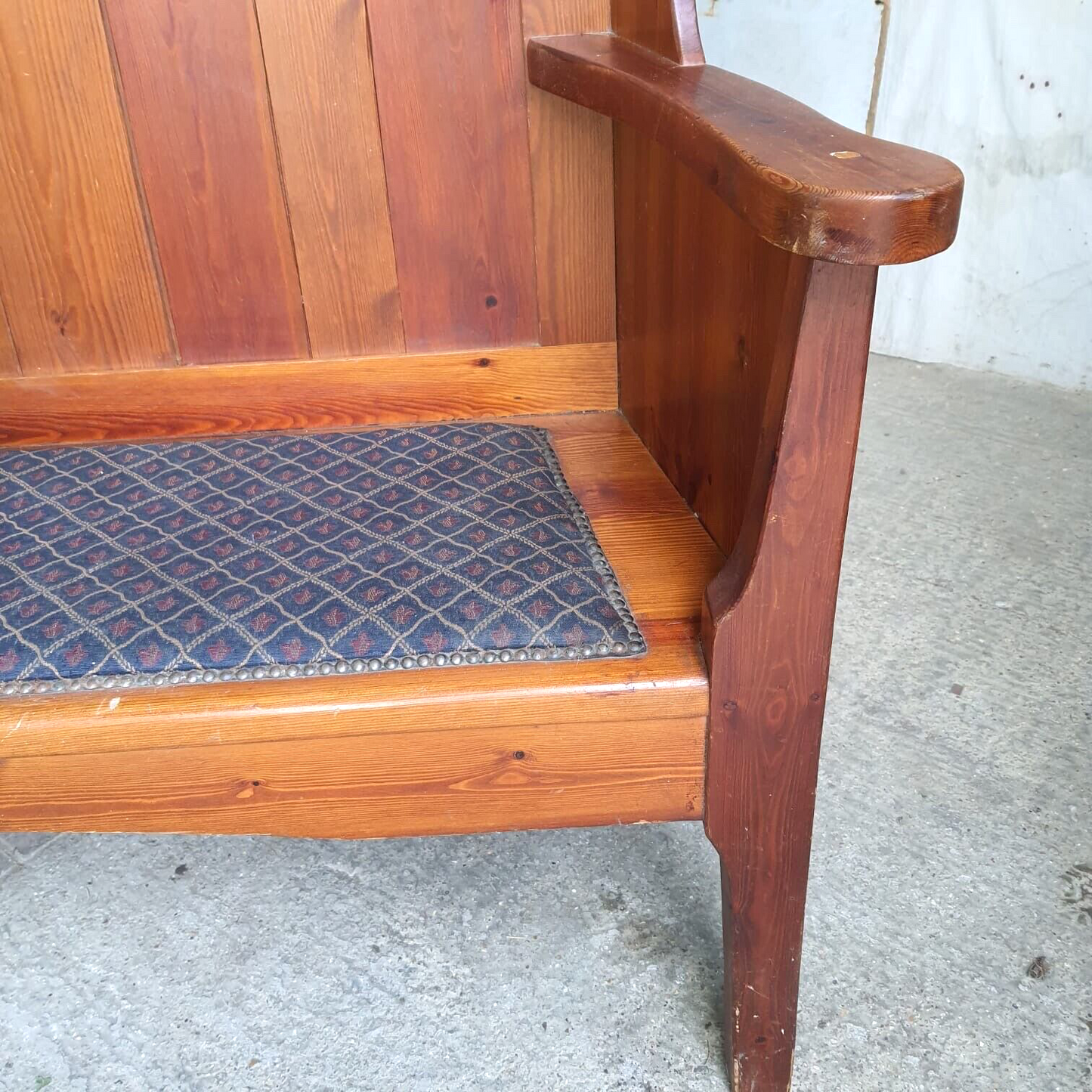 Pine High Back Wing Back Bench Fabric Seat Kitchen Hall Seat