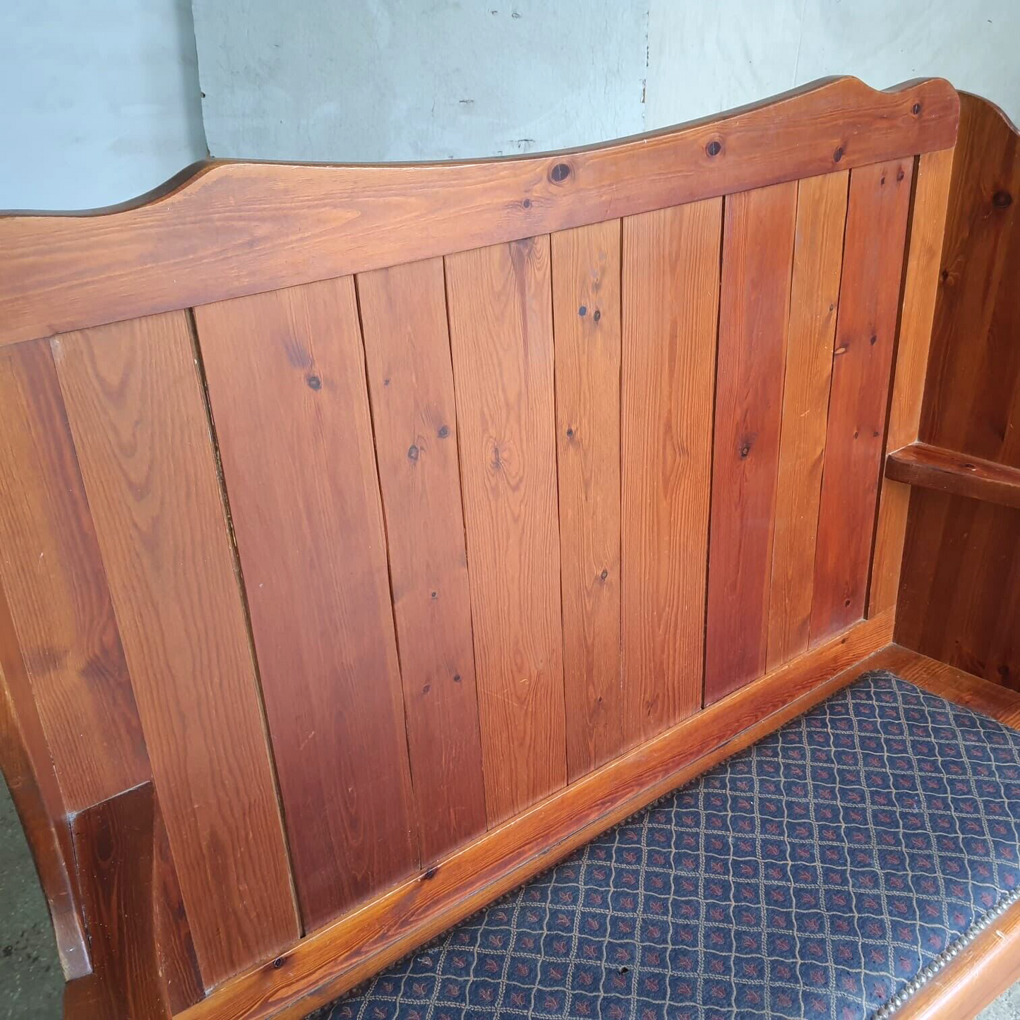 Pine High Back Wing Back Bench Fabric Seat Kitchen Hall Seat