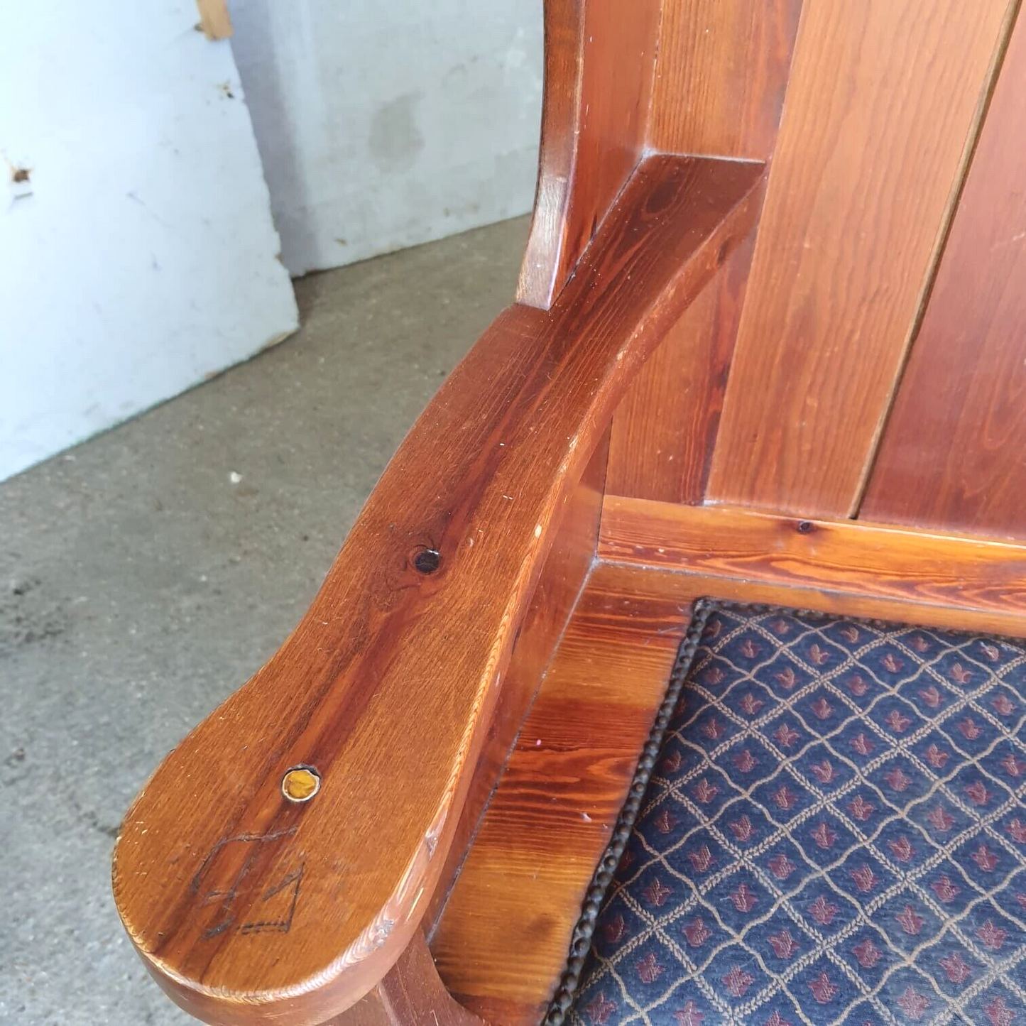 Pine High Back Wing Back Bench Fabric Seat Kitchen Hall Seat